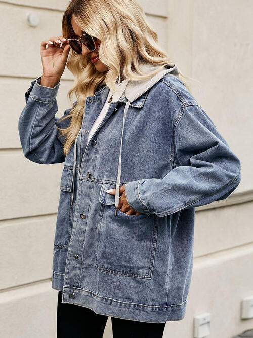 Drawstring Button Down Hooded Denim Jacket - Madikfashions.com