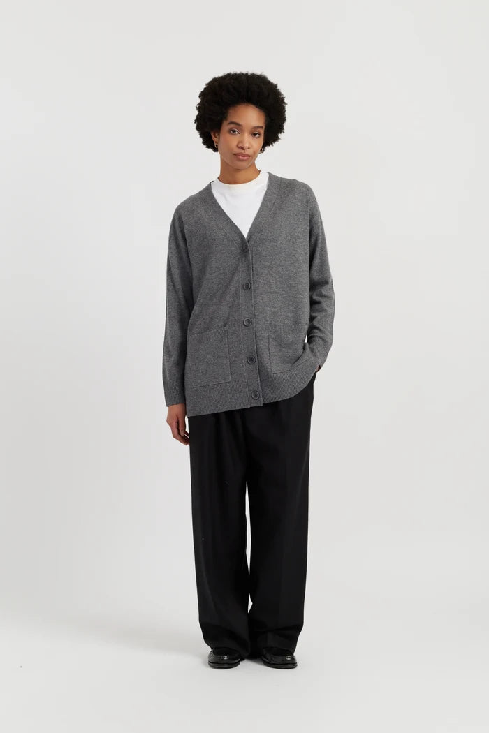 Grey Wool-Cashmere Long Cardigan