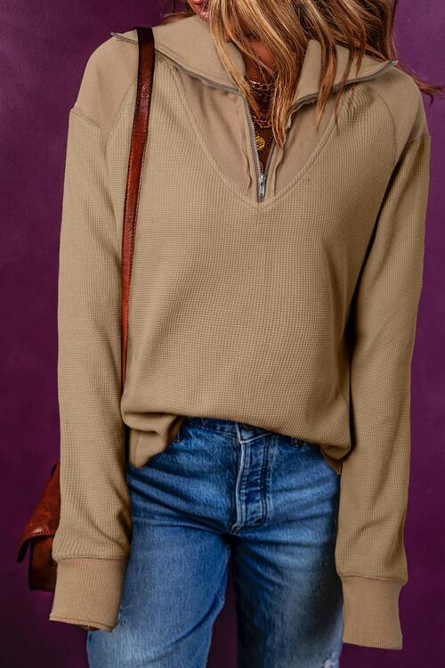 Half Zip Dropped Shoulder Sweatshirt - Madikfashions.com