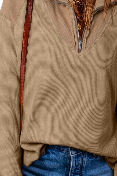 Half Zip Dropped Shoulder Sweatshirt - Madikfashions.com