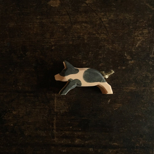 Handcrafted Wooden Running Spotted Piglet