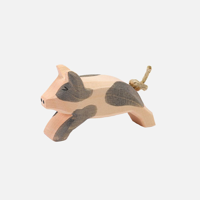 Handcrafted Wooden Running Spotted Piglet