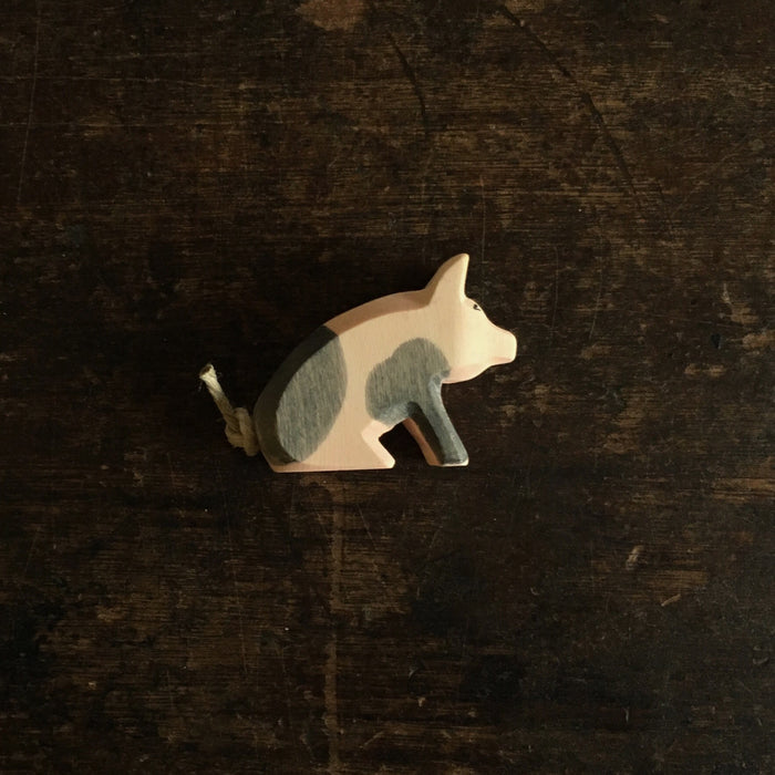 Handcrafted Wooden Sitting Spotted Piglet