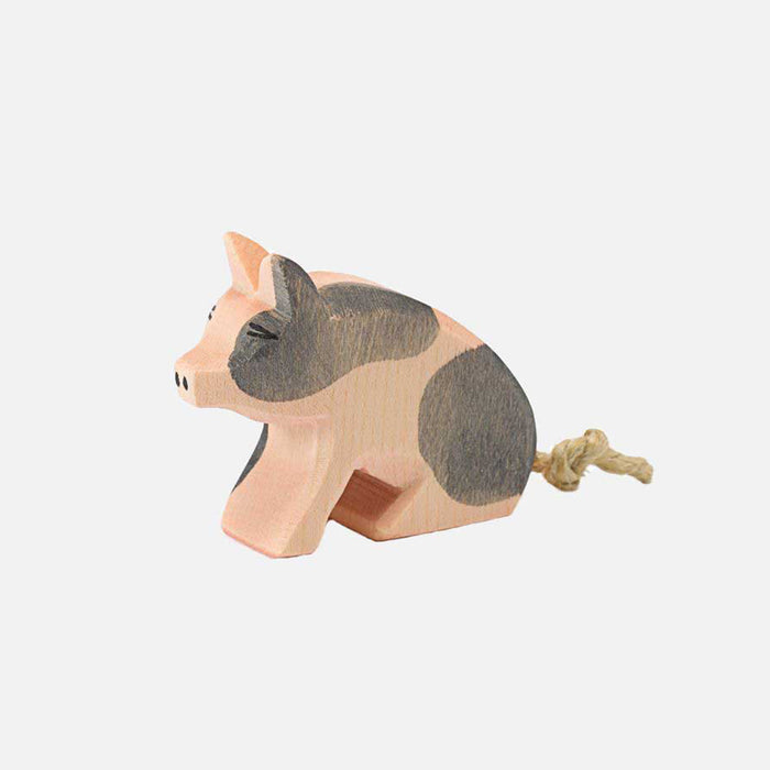 Handcrafted Wooden Sitting Spotted Piglet
