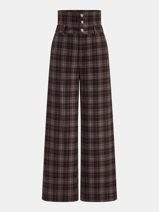 High-Waisted Plaid Wide-Leg Pants