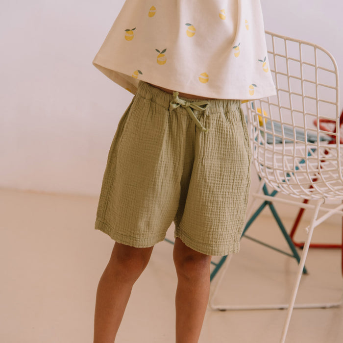 Kids Cotton Gauze Basile Bermuda Shorts - Golden Green