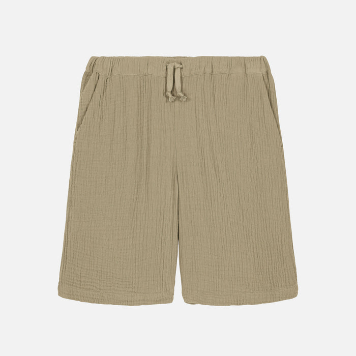 Kids Cotton Gauze Basile Bermuda Shorts - Golden Green