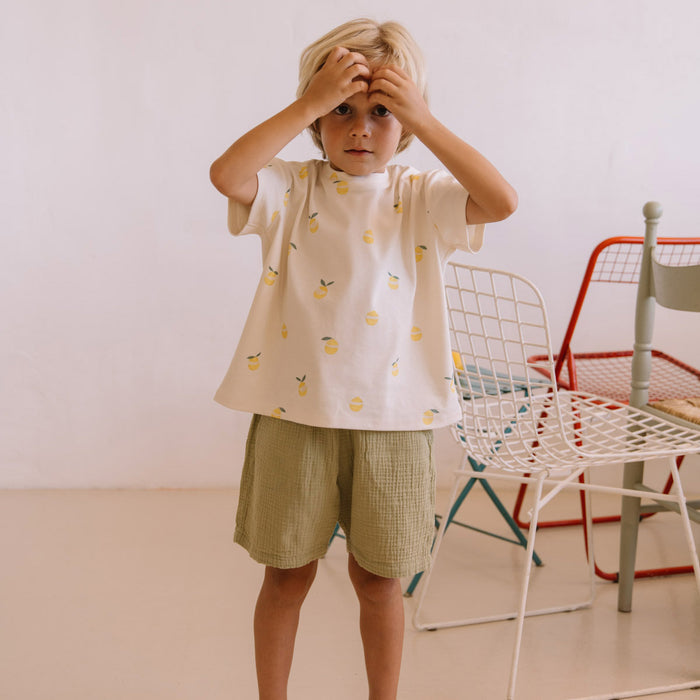Kids Cotton Gauze Basile Bermuda Shorts - Golden Green
