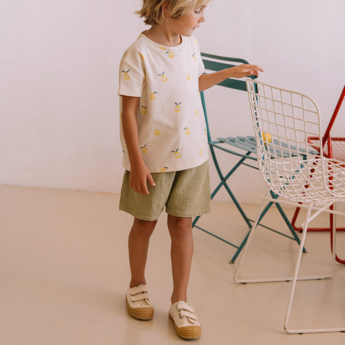 Kids Cotton Gauze Basile Bermuda Shorts - Golden Green
