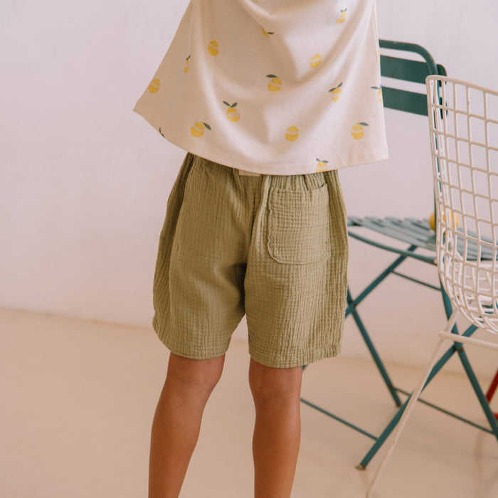 Kids Cotton Gauze Basile Bermuda Shorts - Golden Green
