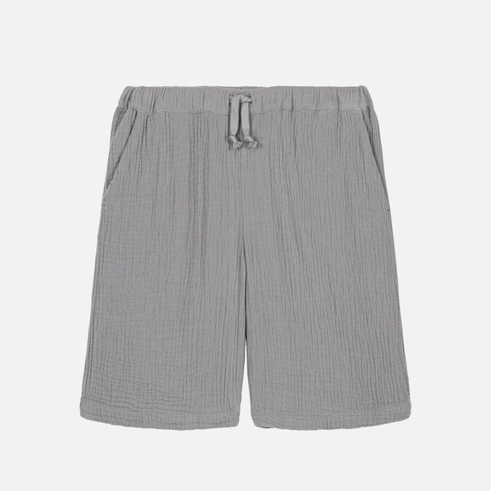 Kids Cotton Gauze Basile Bermuda Shorts - Silver Blue