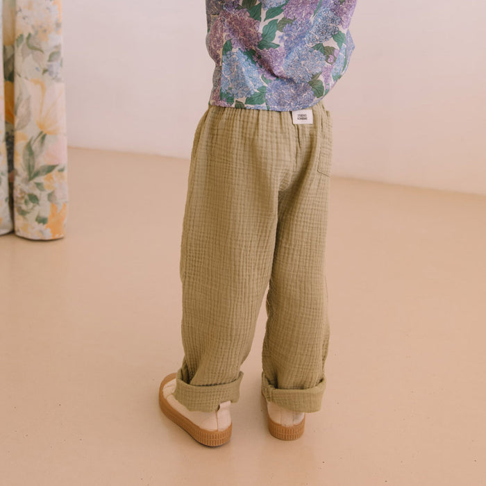 Kids Cotton Gauze Cousin Pants - Golden Green