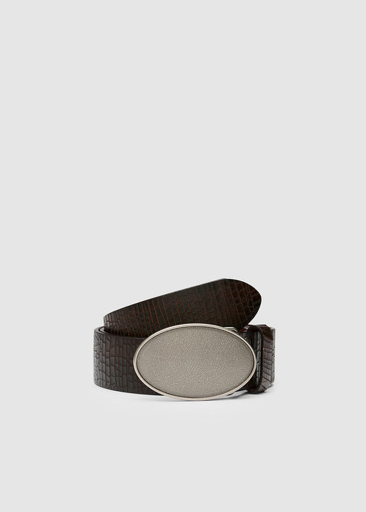 LEATHER BELT WITH OVAL PLATE BUCKLE