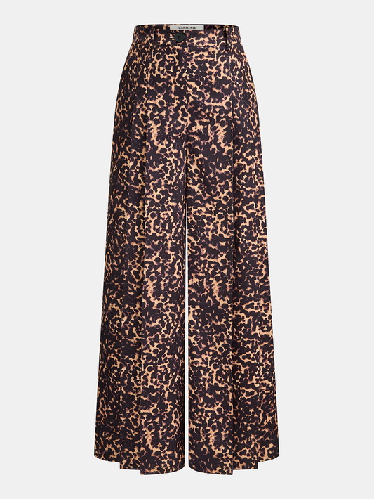 Leopard Print Pleated Wide-Leg Pants