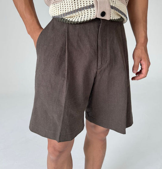 Linen Touch Pleated Half Shorts