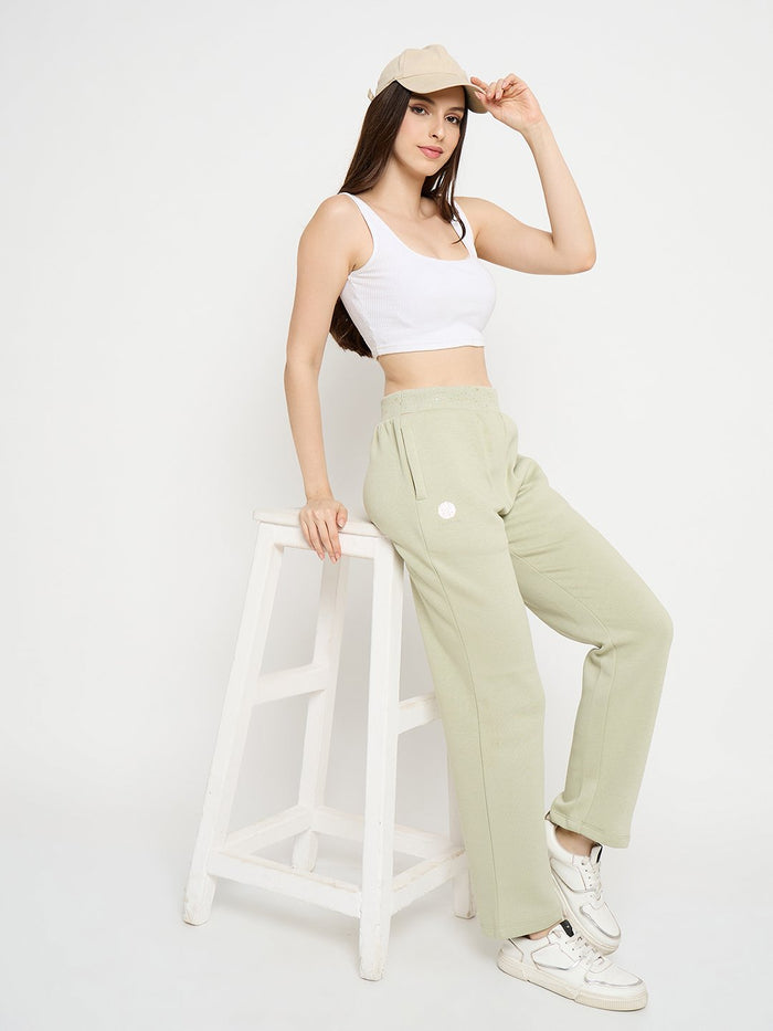 Madame Abstract Print Mint Green Tapered Track Bottoms