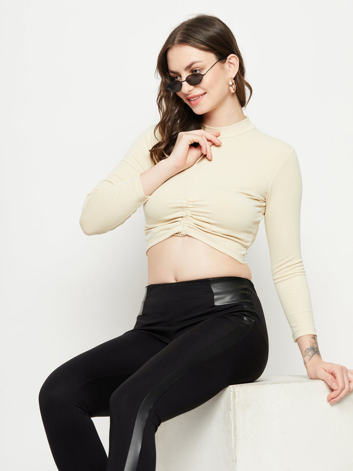 Madame Beige Drawstring Crop Top