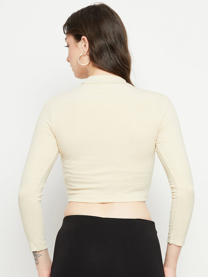 Madame Beige Drawstring Crop Top