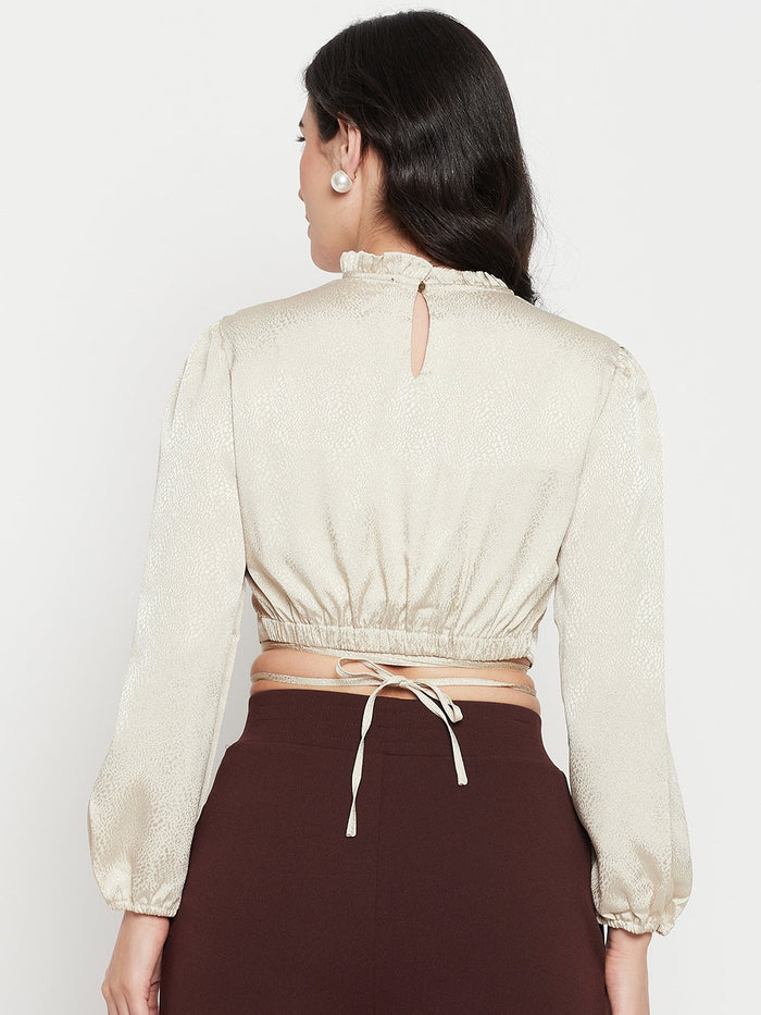 Madame Beige Tie-Up Waist High-Neck Top