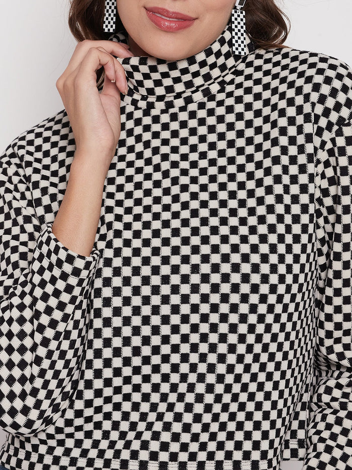 Madame Black Chess Print Turtleneck Top