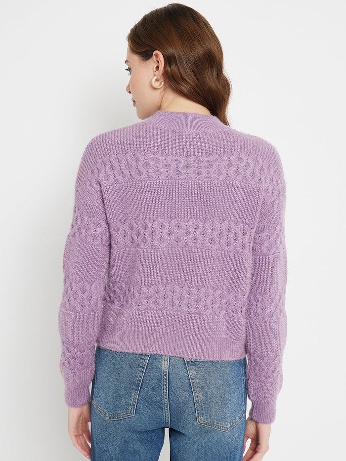 Madame Cable Knit Embellished Lilac Sweater