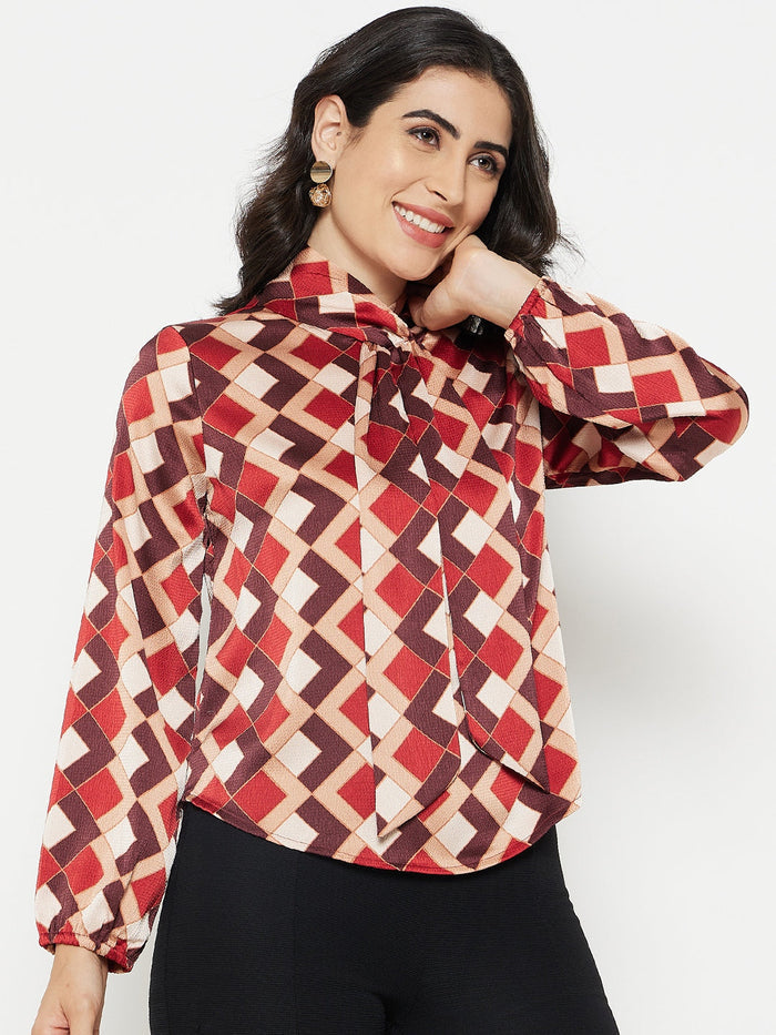 Madame Camel Tie-Up Neck Top