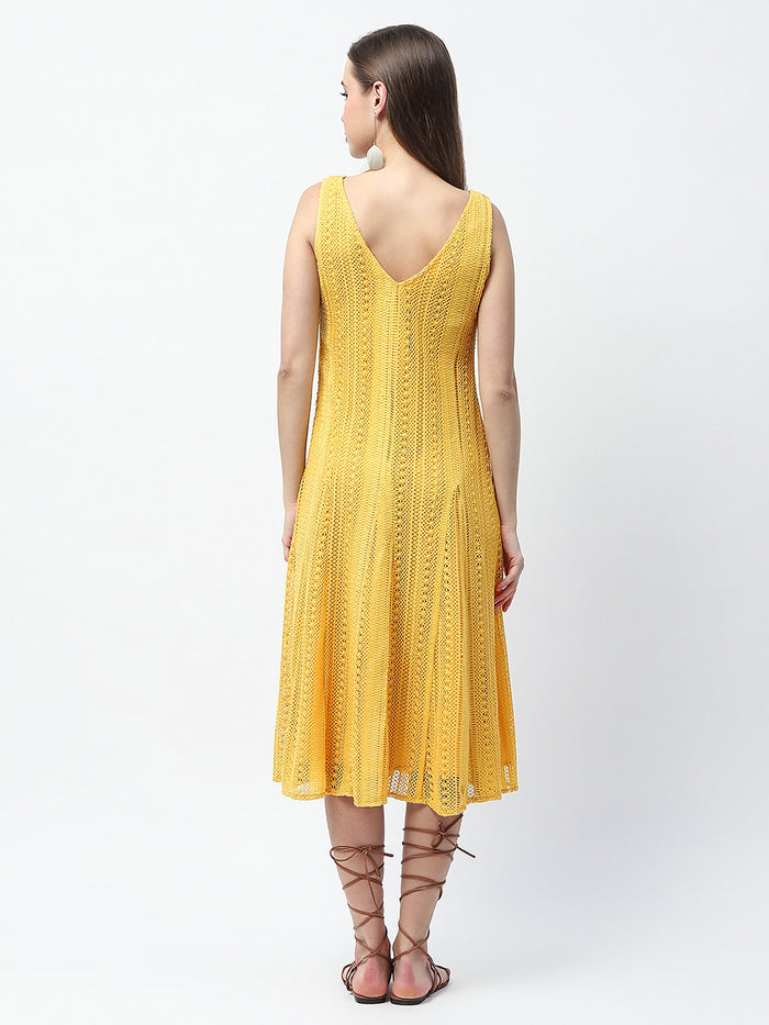 Madame Crochet Knit Mustard Yellow Midi Dress