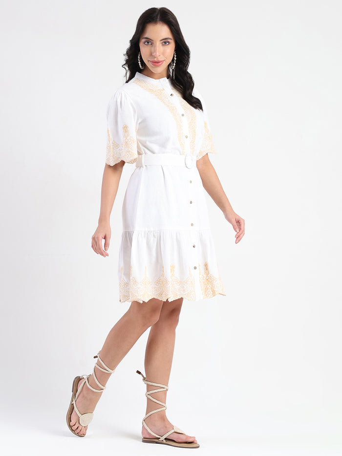 Madame Embroidered A-Line White Mini Dress