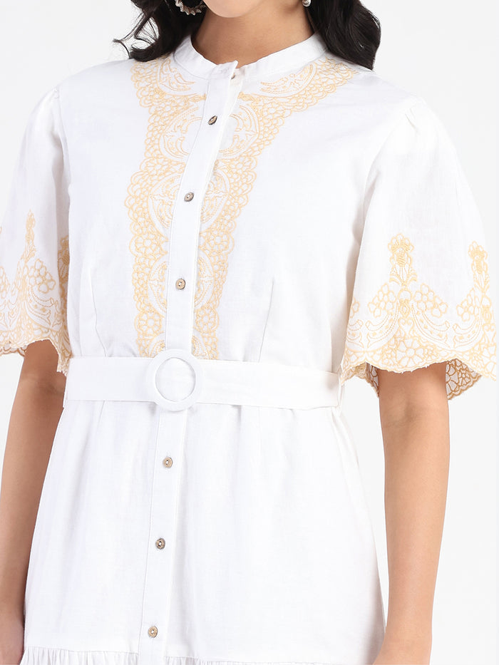 Madame Embroidered A-Line White Mini Dress