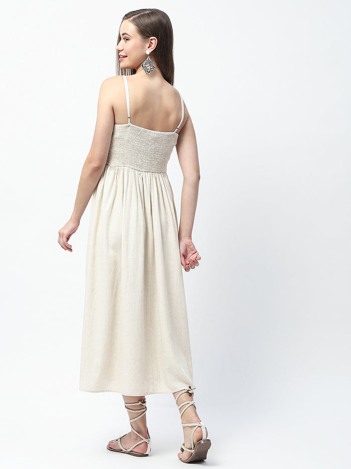 Madame Floral Embroidered Sleeveless Off White Midi Dress