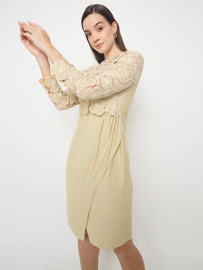 Madame Lace Overlay Wrap Lemon Yellow Dress