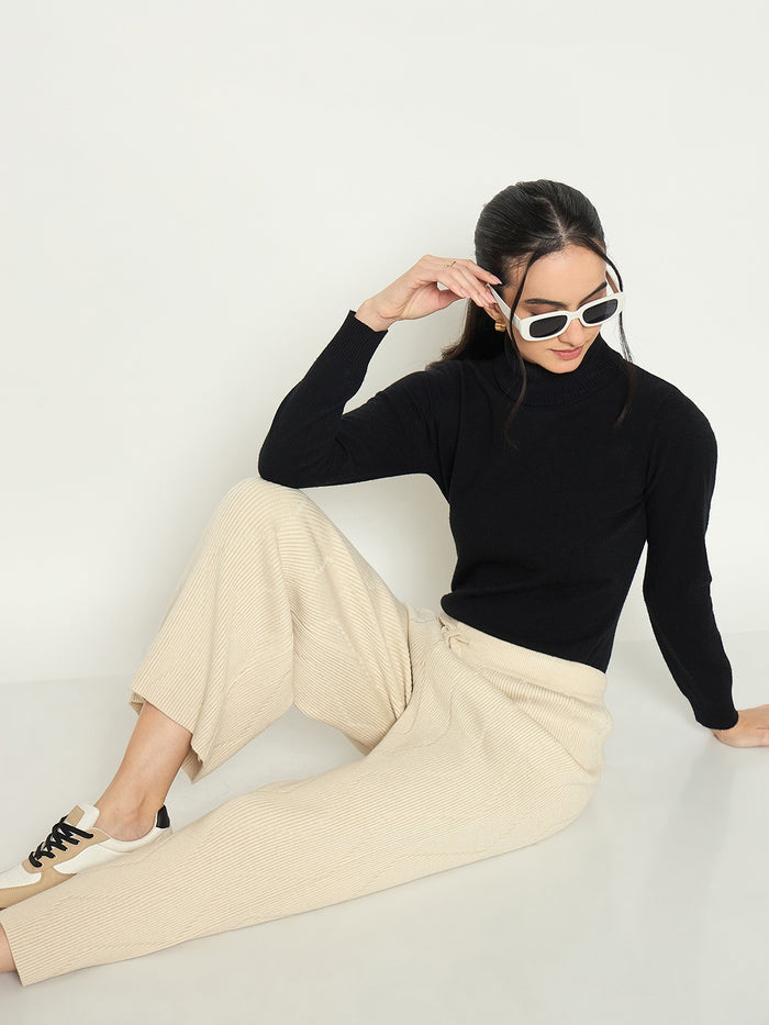 Madame Off White Colour Straight Fit Wool Bottoms