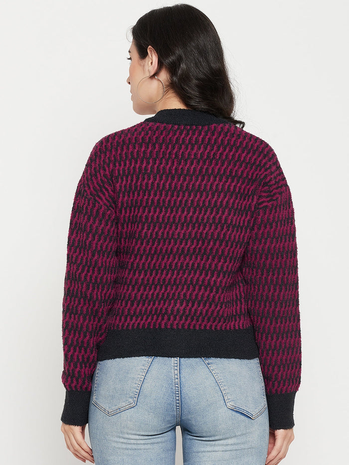 Madame Printed Dark Purple Sweater