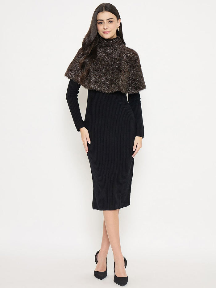 Madame Ribbed Black Sweater Dress