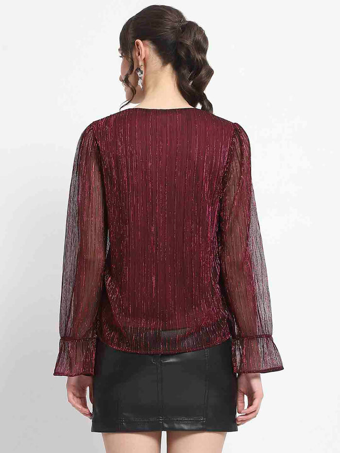 Madame Ruffle Sleeve Plum Shimmery Top