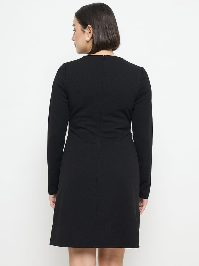 Madame Side Buckle Detail Black Mini Dress