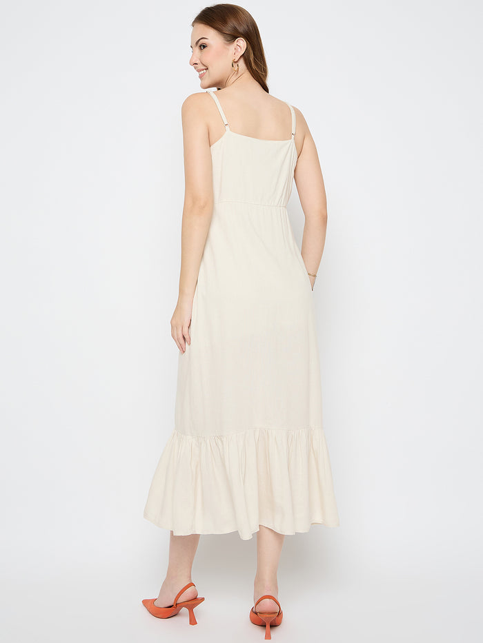Madame Sleeveless Tiered Off White Maxi Rayon Dress