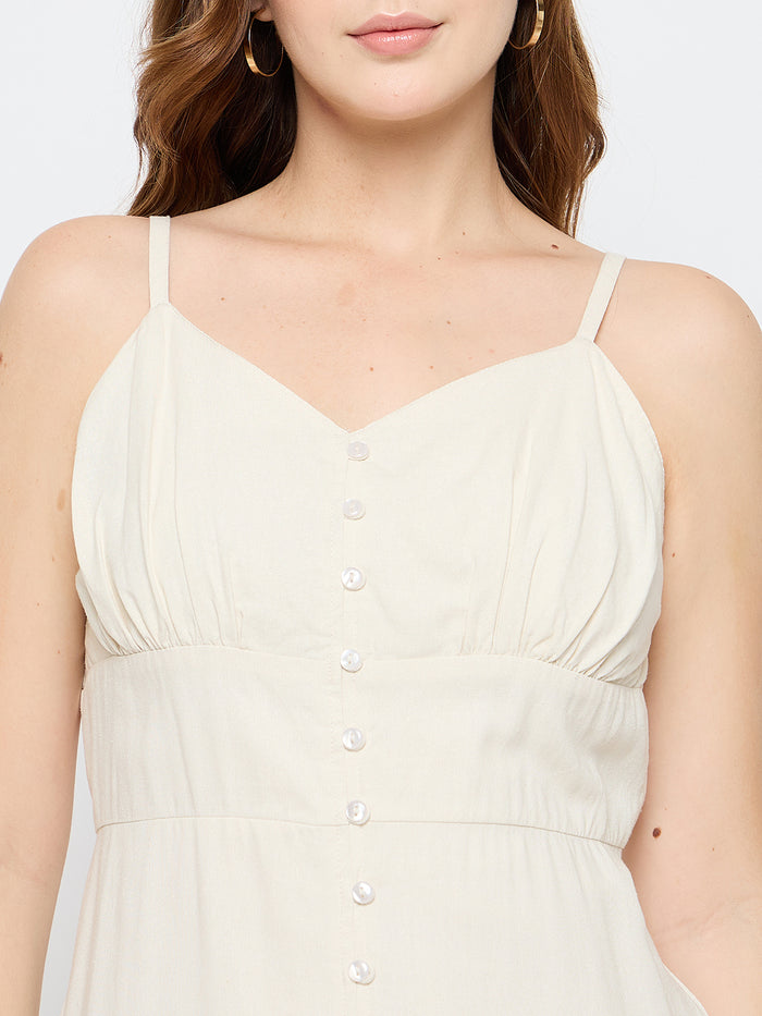 Madame Sleeveless Tiered Off White Maxi Rayon Dress