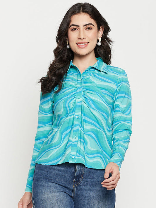 Madame Spread Collar Aqua Ruched Shirt