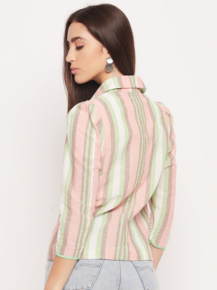 Madame Striped Peach Lapel Collar Blazer