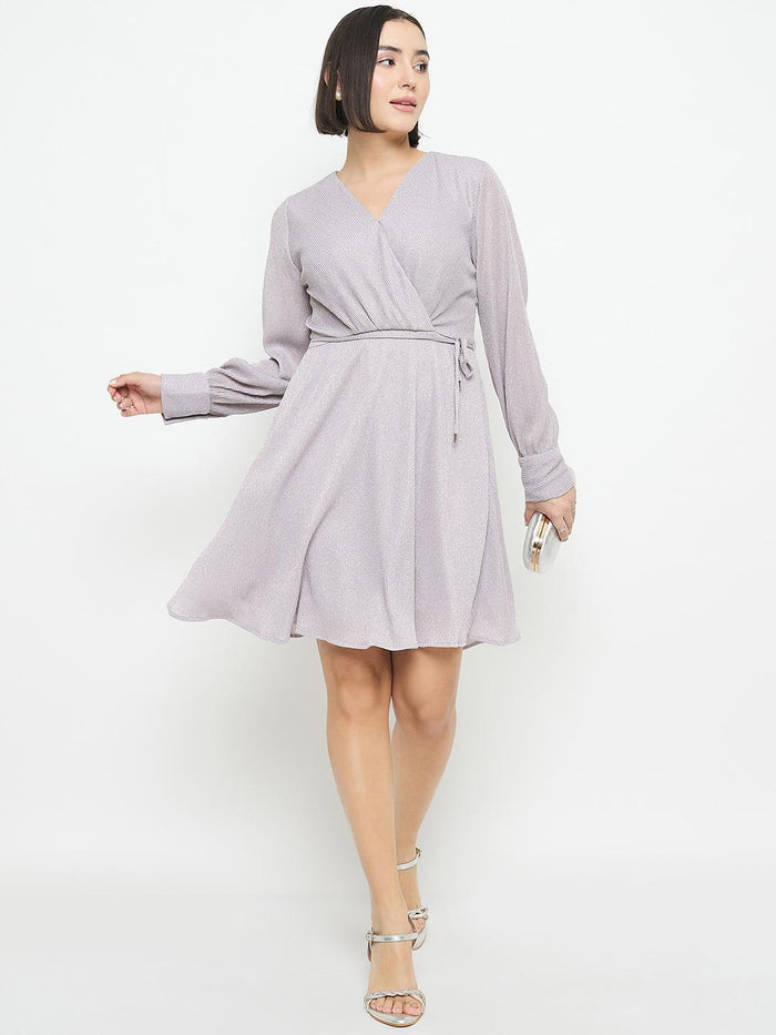 Madame Surplice Neck Lilac Mini Dress