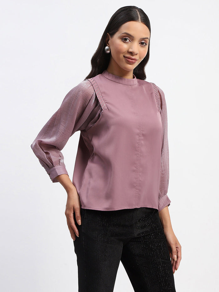 Madame Swarovski Detailed Mock Neck Top