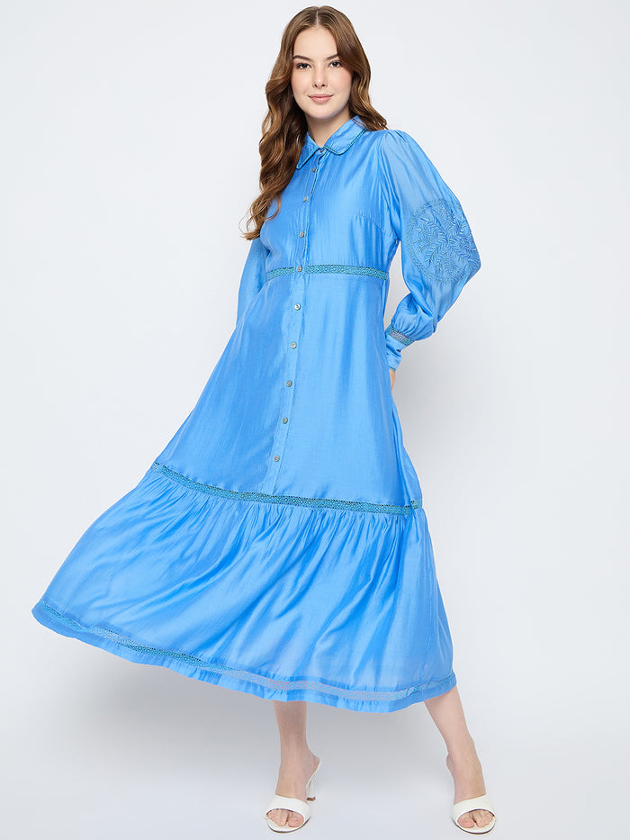 Madame Tiered Cornflower Blue Shirt Dress
