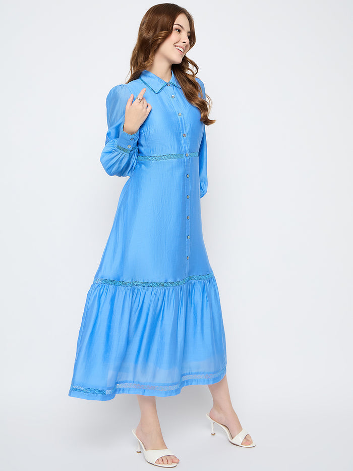 Madame Tiered Cornflower Blue Shirt Dress