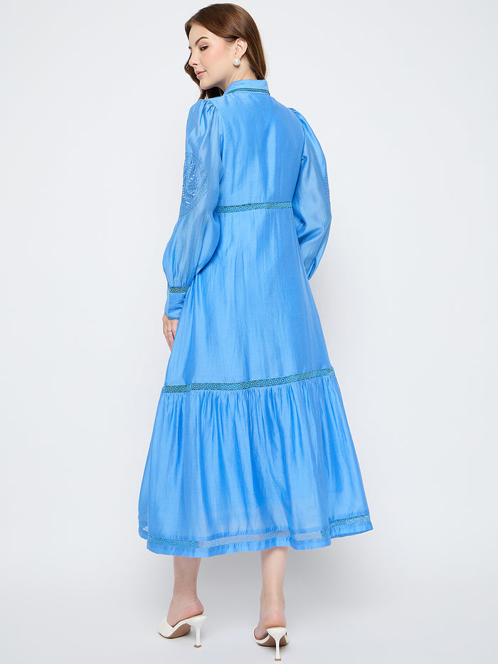 Madame Tiered Cornflower Blue Shirt Dress