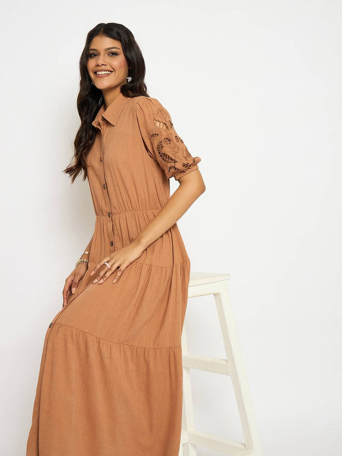 Madame Tiered Rust Red Maxi Shirt Dress