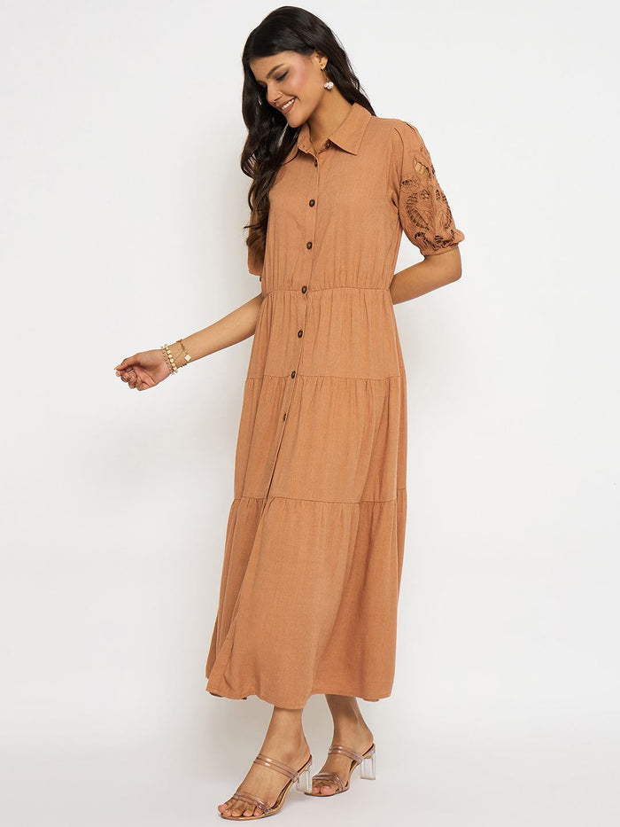 Madame Tiered Rust Red Maxi Shirt Dress