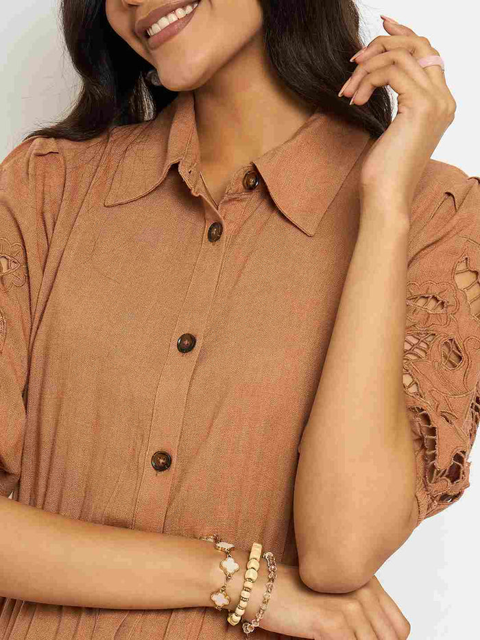 Madame Tiered Rust Red Maxi Shirt Dress