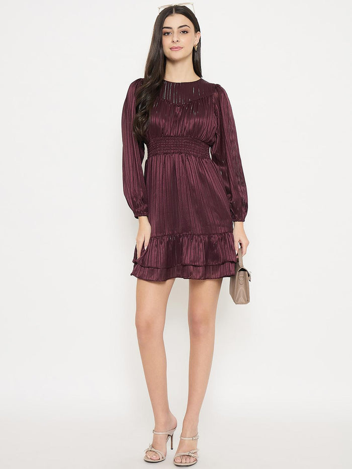 Madame Tiered Wine Red A Line Mini Dress