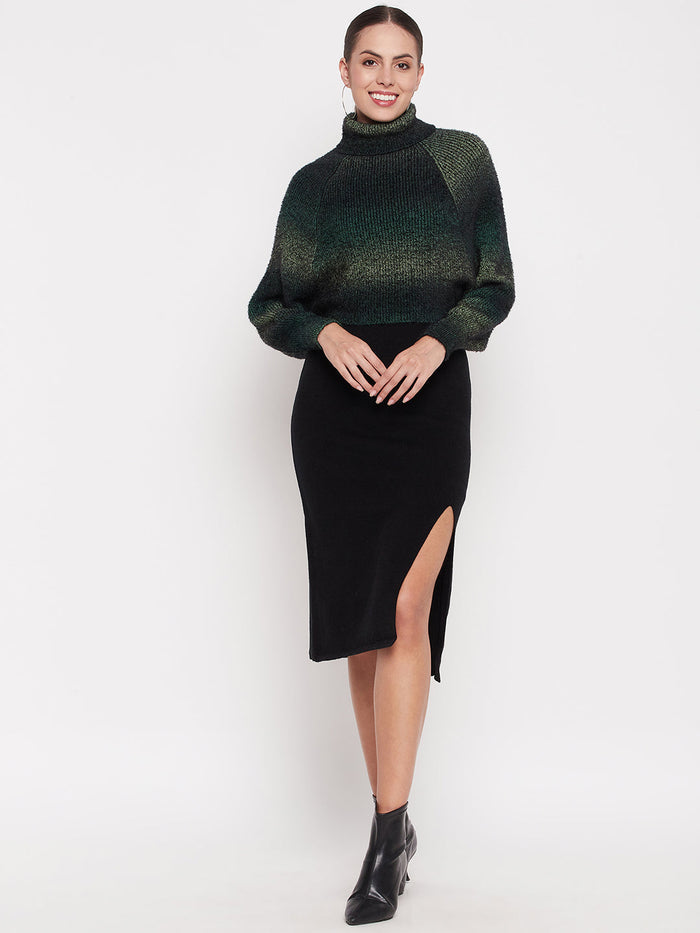 Madame Turtleneck Full Sleeve Gradient Green Sweater